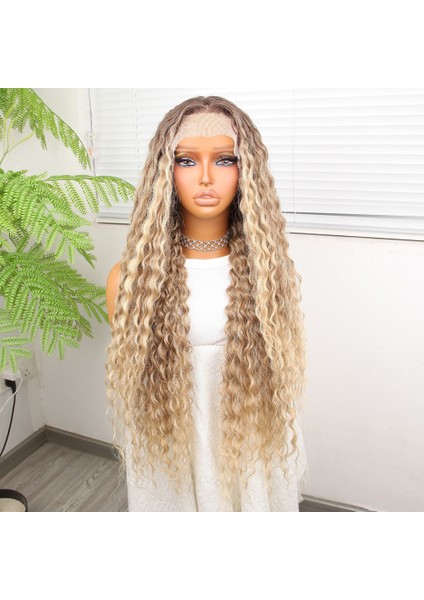 Afro Dalga Kumral Balköpüğü Ombre ve Röfleli Fiber Sentetik Tül Peruk fiyatları