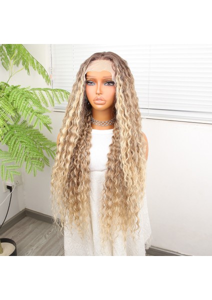 Afro Dalga Kumral Balköpüğü Ombre ve Röfleli Fiber Sentetik Tül Peruk fırsatları