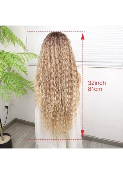 Afro Dalga Kumral Balköpüğü Ombre ve Röfleli Fiber Sentetik Tül Peruk indirimleri