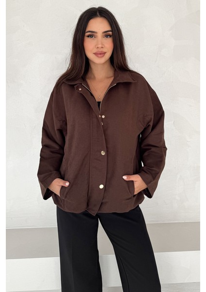 Kadın Fermuarlı Altın Düğmeli Mont– Structured Style fırsatları