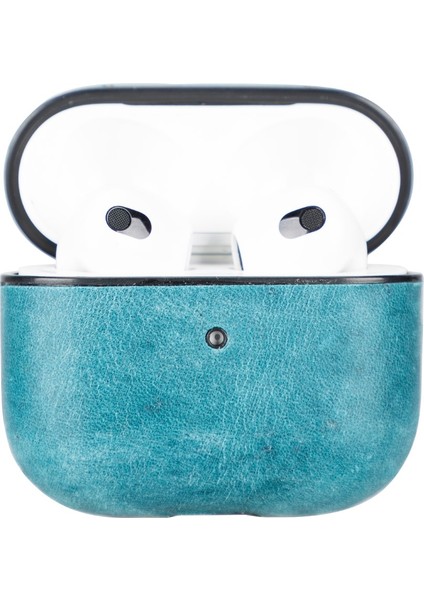 Apple Airpods 3.nesil Uyumlu Deri Kılıf Juni AA32 Mavi modelleri