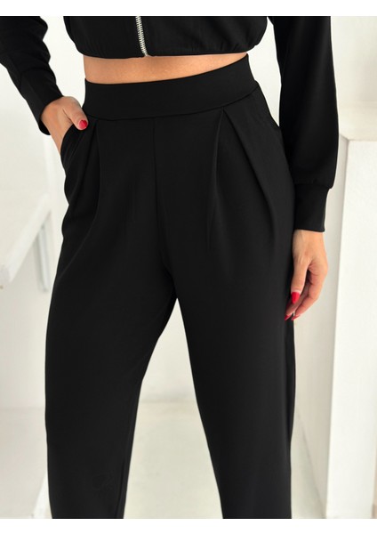 Beli Pensli Fermuarlı Şık Eşofman Takımı / Zip Detail Pleated Waist Elegant Tracksuit Set fiyatları