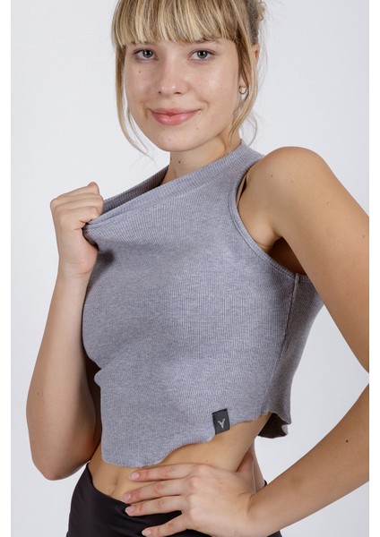 Sıfır Kollu Büstiyer Kısa Penye Crop T-Shirt