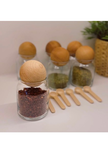 6'lı 300 ml Top Kapaklı Kavanoz Seti Baharatlı Kavanozu (Altı Adet Kaşık Hediye) fiyatları