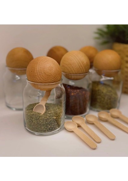 6'lı 300 ml Top Kapaklı Kavanoz Seti Baharatlı Kavanozu (Altı Adet Kaşık Hediye) modelleri