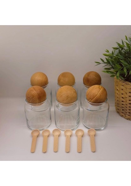 6'lı 300 ml Top Kapaklı Kavanoz Seti Baharatlı Kavanozu (Altı Adet Kaşık Hediye) fırsatları