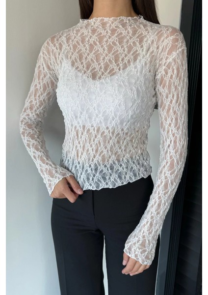 Kadın Dik Yaka Likralı Transparan Bluz P-00019006 modelleri