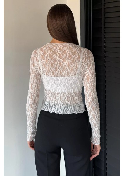 Kadın Dik Yaka Likralı Transparan Bluz P-00019006 fırsatları