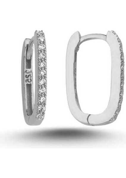 925 Ayar Gümüş U Şekilinde Zirkon Taşlı Halka Küpe