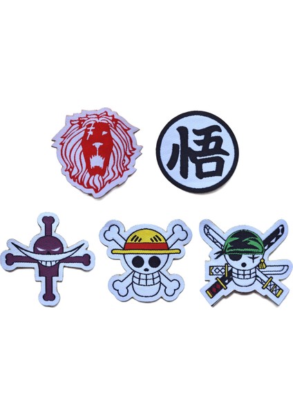 Ütü Ile Yapışan Arma Patch 5'li Set - Dragon Ball Goku Gi, Escanor, One Piece Luffy, Zoro, Whitebeard