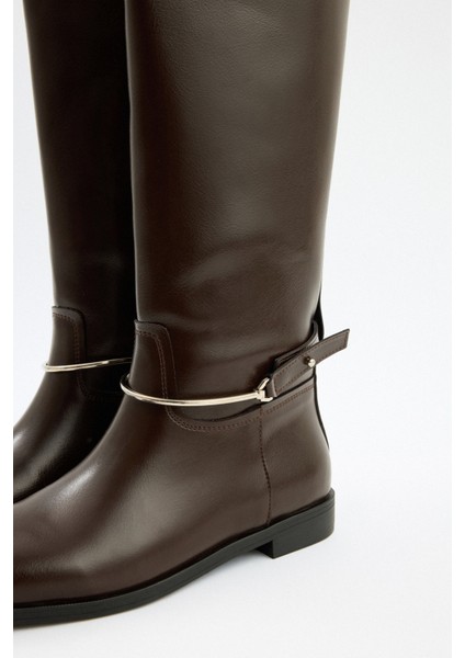 Çizme 2521 - Gümüş Bilek Aksesuarlı Acı Kahve Kadın Çizme fırsatları