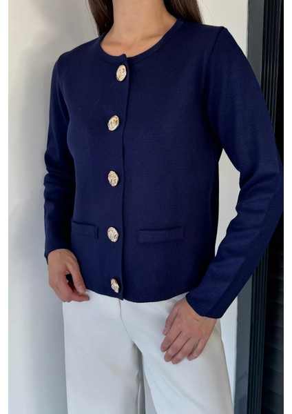 Kadın Düğme Detaylı Triko Ceket P-00018995