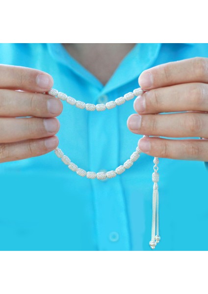 Üçlü Kamçı Püsküllü Telkari Tasarım Kapsül Kesim Gümüş Renk 925 Ayar Gümüş Tesbih indirimleri