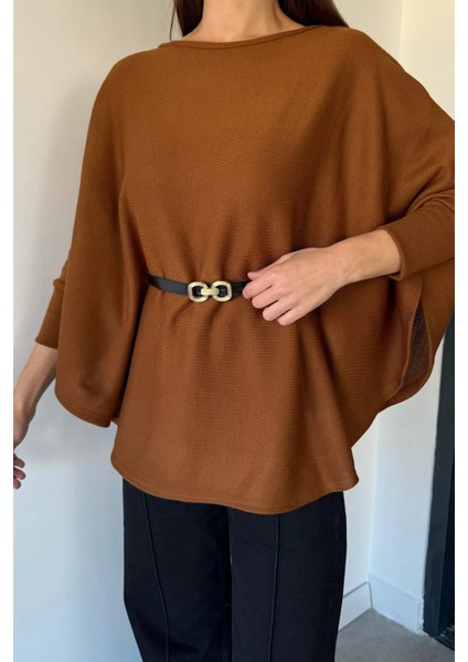 Kadın Kemerli Triko Panço P-00018998