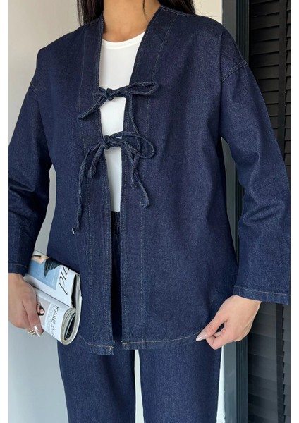 Kadın Ön Bağlamalı Ceket Pantolon Jean Kot Ikili Takım P-00018993 fiyatları