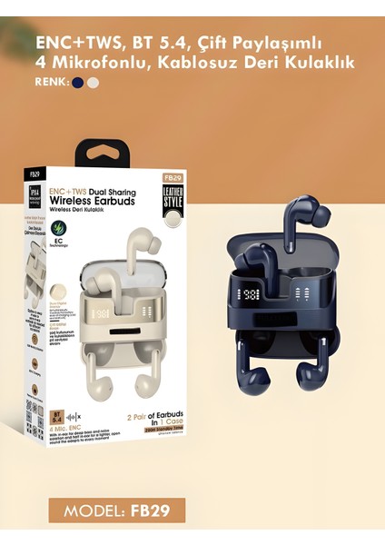 2x Bluetooth Kulaklık Bt5.4 Ipx4 Su Geçirmez Enc+Tws Dijital Göstergeli 4 Mikrofonlu Deri Tasarım indirimleri