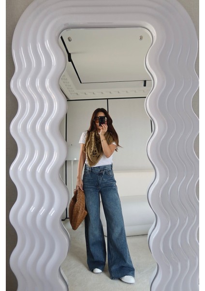 Beli Asimetrik Düğmeli Wideleg Jean