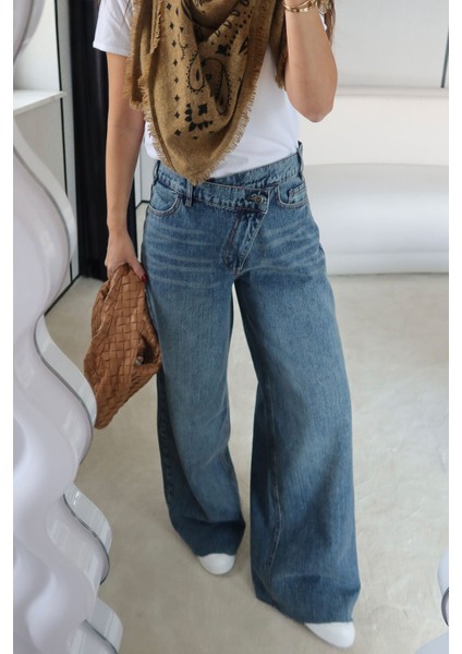 Beli Asimetrik Düğmeli Wideleg Jean fiyatları