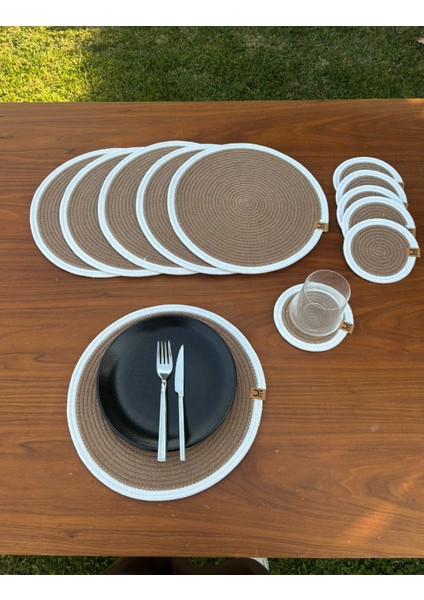 Tekstil Hasır Görünümlü 12’li Sofra Seti – Supla ve Bardak Altlığı Takımı