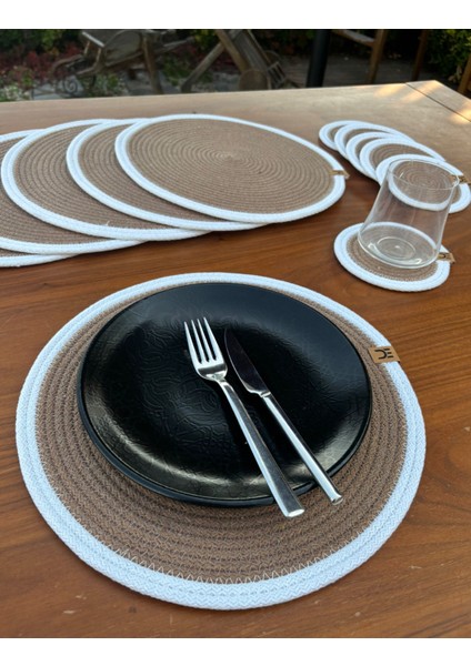 Tekstil Hasır Görünümlü 12’li Sofra Seti – Supla ve Bardak Altlığı Takımı