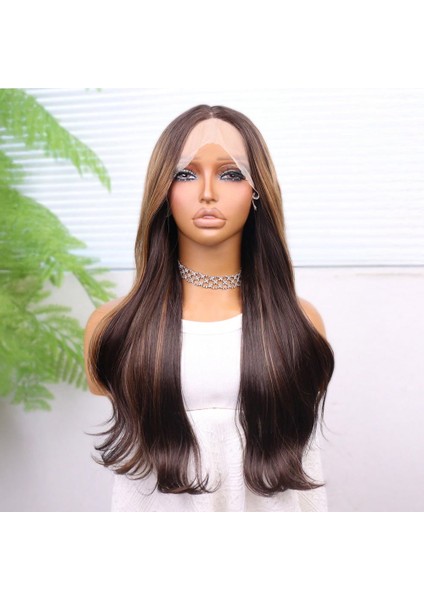 Kahve Karamel Işıltılı Düz Fiber Sentetik Tül Peruk
