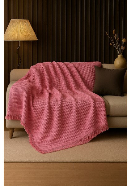 Pamuklu Dokulu Ekru Koltuk Şalı 170X220 cm – Saçaklı Tv Battaniyesi & Dekoratif Koltuk Örtüsü