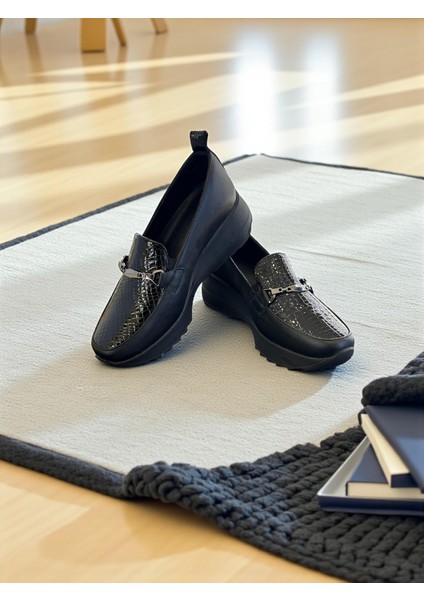 D25KA-3565 Siyah Msr Hakiki Deri Tam Ortopedik Kadın Casual Günlük Ayakkabı