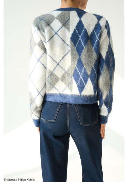 Mavi Gri Baklavalı Yumoş Hırka fiyatları