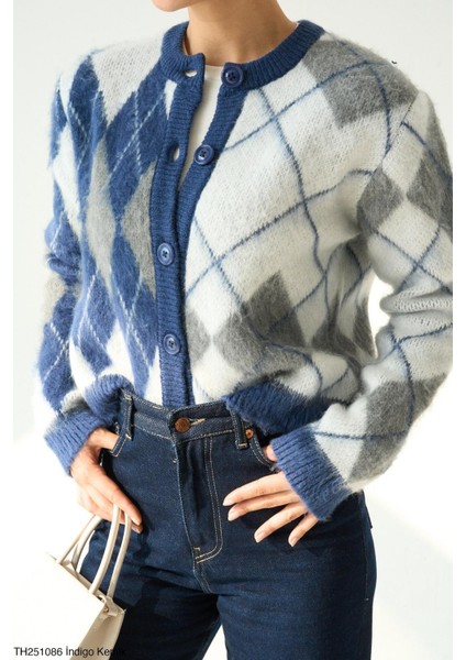 Mavi Gri Baklavalı Yumoş Hırka modelleri