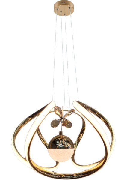 Modern Taşlı Toplu Bronz Ledli Avize modelleri