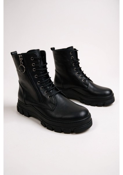 H&manc Hakiki Deri Siyah Fermuarlı & Bağcıklı Kadın Bot VK_0002 fiyatları