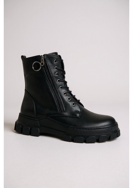 H&manc Hakiki Deri Siyah Fermuarlı & Bağcıklı Kadın Bot VK_0002 modelleri