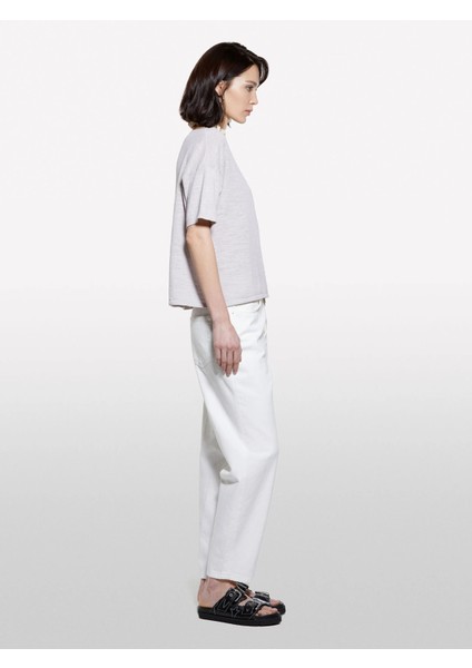 Keten Karışımlı Bisiklet Yaka Oversize T-Shirt Kadın Gri T-Shirt - 325P105GM106H fiyatları