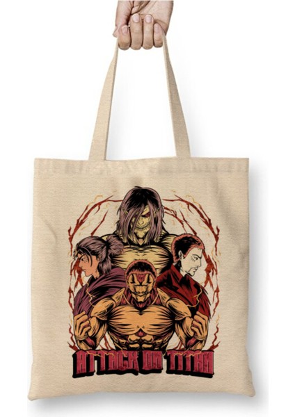 Attack On Titan Eren Levi Beyaz Bez Çanta Uzun Saplı Alışveriş Çantası