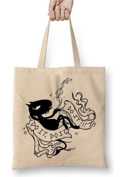 Disenchantment Beyaz Bez Çanta Uzun Saplı Alışveriş Çantası Plaj Çantası