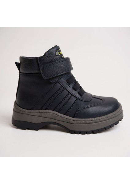 Siyah Hakiki Deri Ortopedik Çocuk Botu