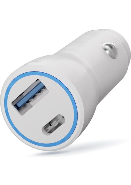 PSM133 20W Pd Hızlı Araç Şarj Cihazı Type-C + USB Çıkış Çift Port Akıllı Şarj Beyaz