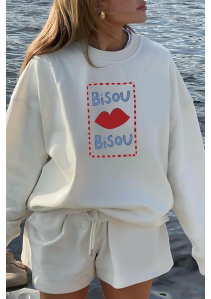 Kadın Premium Kumaş Şardonlu Baskılı Oversize Sweatshirt