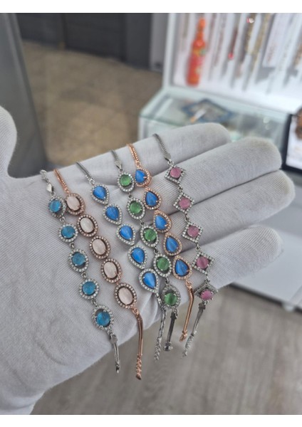 925 Ayar Papatya Silver Kedi Gözlü Taşlı Ithal Bileklik.rose.gold.rodaj fırsatları