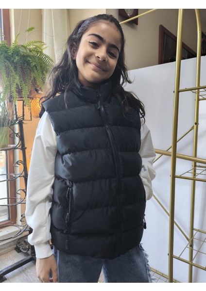 kız-Erkek Çocuk Şişme Yelek Astarlı Fermuarlı Cepli Su Tutmaz Rüzgar Kesici Isı Yalıtımlı Siyah fiyatları