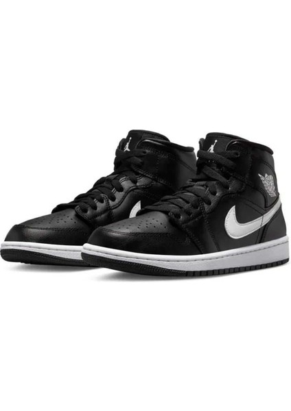 Air Jordan 1 Mid Unisex Leather Sneaker Hakiki Deri Bilekli Günlük Spor Ayakkabı Siyah modelleri