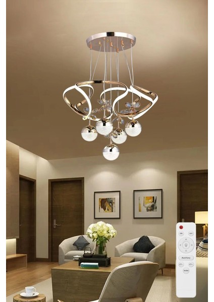 Galaksi Beş Toplu Üç Renk Kumandalı Altın Gold Renk Ledli Avize fiyatları