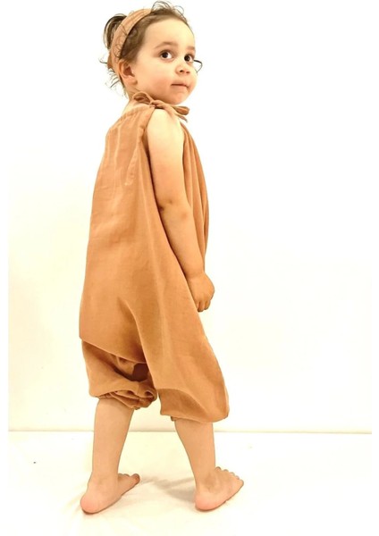 %100 Organik Çift Kat Müslin Kız Çocuk Şalvar Tulum