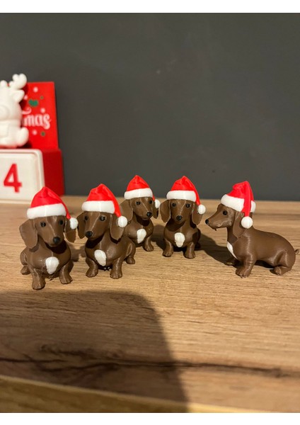 Santa Dog Figür Seti – Noel Şapkalı Köpek Dekoru (5’li Set) modelleri