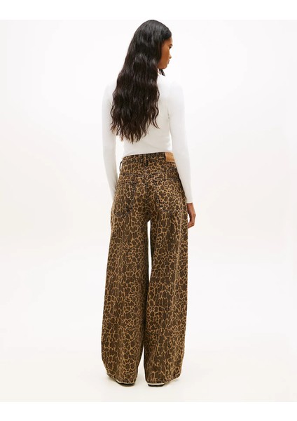 Charlie Orta Bel Bol Kesim Geniş Leopar Kadın Mavi Jeans DW0DW218331CE fiyatları