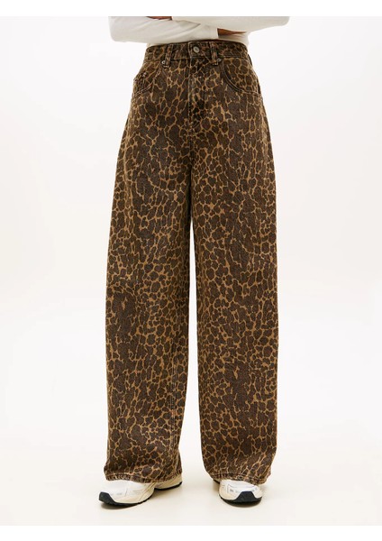 Charlie Orta Bel Bol Kesim Geniş Leopar Kadın Mavi Jeans DW0DW218331CE modelleri