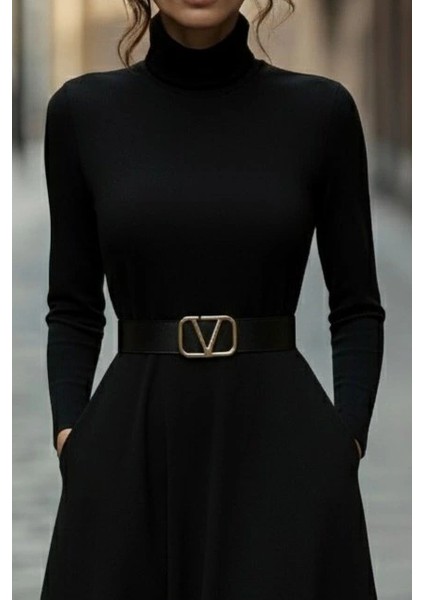 Kadın Uzun Kollu Balıkçı Yaka Uzun Akrilik Elbise fiyatları