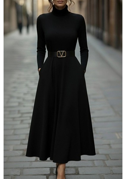 Kadın Uzun Kollu Balıkçı Yaka Uzun Akrilik Elbise modelleri