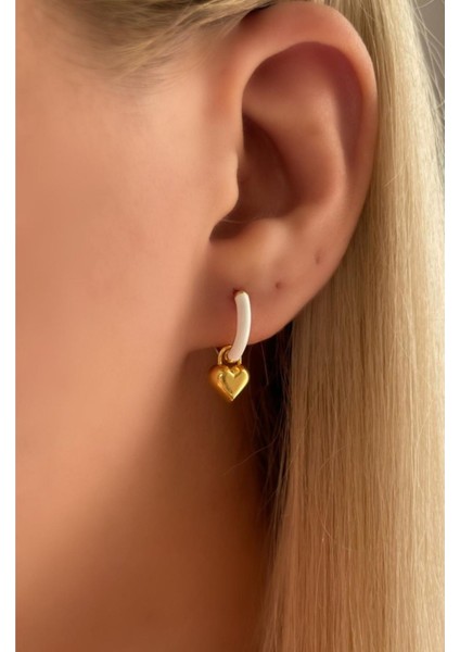 Beyaz Mineli Kalp Küpe