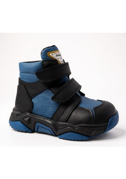 Mavi Siyah Hakiki Deri Çocuk Botu
